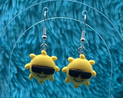 Acrylic Sun W Glasses Shaped Earrings. Pool Side, Vacation, Family Time, Summer.