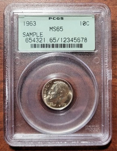 PCGS SAMPLE Slab OGH 1963 Roosevelt Dime MS 65 Nice Scratch-free Holder