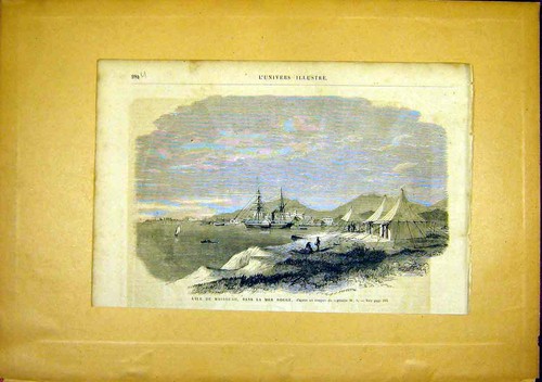 Original Old Antique Print Red Sea Island Massouah French 1866 19th