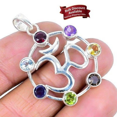Natürlicher 7 Chakra Om Massiv Silber Tochter Art Deco Verlobung Trendy Neu Anhänger