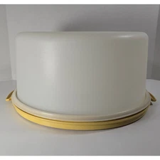 Tupperware Cake Carrier No Handle Base Lid 1257-5 / 1256-5 Vintage HARVEST GOLD