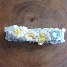 Blue White Yellow Lace Bridal Garter with Floral Accents for Wedding Bride