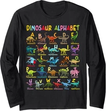 Types of Dinosaurs Alphabet ABC Dino Learning Long Sleeve T-Shirt