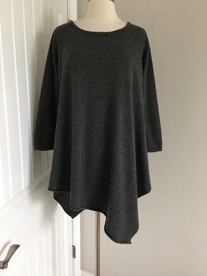 NEIMAN MARCUS 100% CASHMERE GRAY 3/4 ASYMMETRICAL HEM SWEATER SIZE L