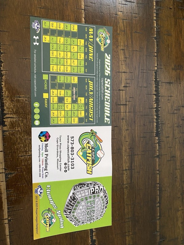 Cape Catfish 2026 Prospect League Pocket Schedule 