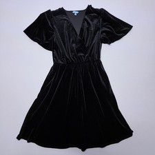 Draper James Black Velvet Faux Wrap Mini Dress Short Flutter Sleeve Medium