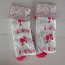 2x Barbie Crew Socks Womens 9-13 White Pink Logo Casual NWT