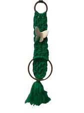 Vintage Green Macrame Towel Holder Decorative Ceramic Butterfly Bead 23  70  s
