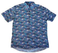 Bertigo Shirt Mens XL Blue Floral Short Sleeve Button Up Preppy 100% Cotton