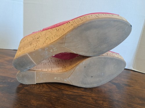 Vaneli Pink Fushia Leather Wedge Platform Slingback Cork Open Toe Shoes 9N - Picture 7 of 9