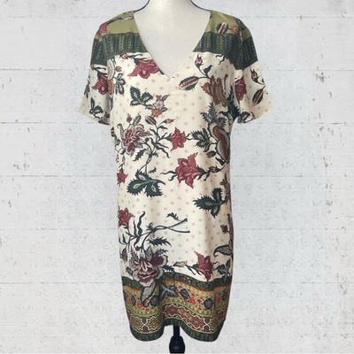 Desigual Womens Floral Printed V-Neck Tunic Dress EU 44 US 12 Boho Artsy