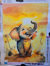 30x40cm Completed Diamond Art Happy Baby Elephant in the Sun