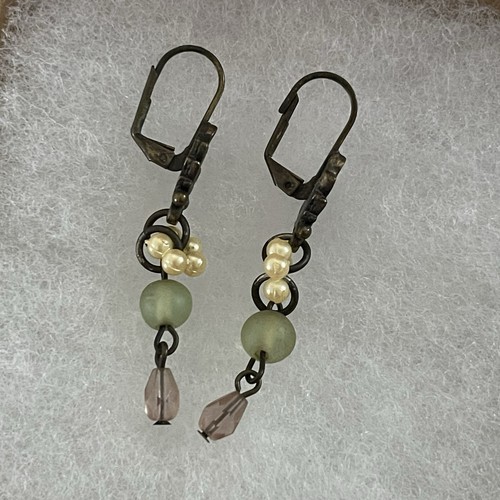 Earrings, Dangle/Drop, Faux Pearl Beads, Vintage - Picture 7 of 8