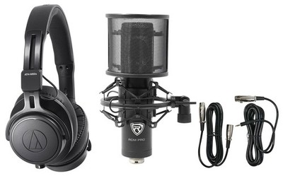 Audio Technica ATH-M60X Monitor Headphones+Professional Condenser Mic+Pop Filter
