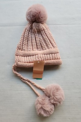 Please Fashion Beanie Hat with Pompom - One Size Fits All - Knitted Polyester