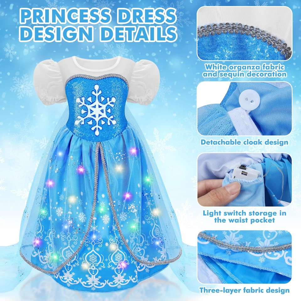 Vestidos de princesa para niña, disfraz de princesa iluminado con capa, salón de cumpleaños... Foto 3 de 4