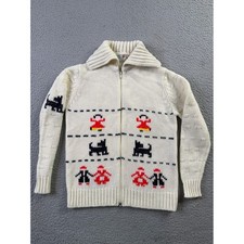 Vintage 70s Gimbels Full Zip Knit Cardigan Kids 10-12 Scottie Dog Made In Taiwan