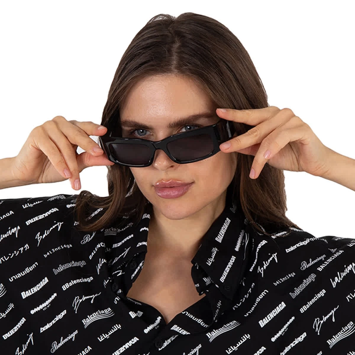 Balenciaga Grey Rectangular Unisex Sunglasses BB0328S 001 56 BB0328S 001 56