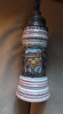 Bierkrug mit Zinndeckel Kaiserwappen und Soldat
