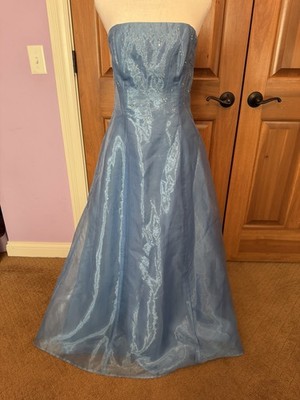Vintage Roberta Blue With Silver Rhinestone Detail Strapless Dress Size 7/8