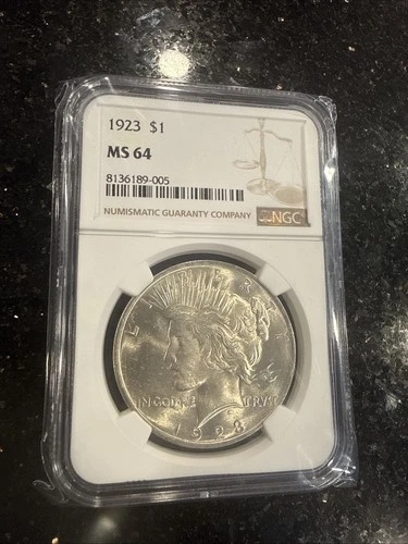 1923 MS64 Peace Silver Dollar PCGS Mint State 64 ** Lustrous