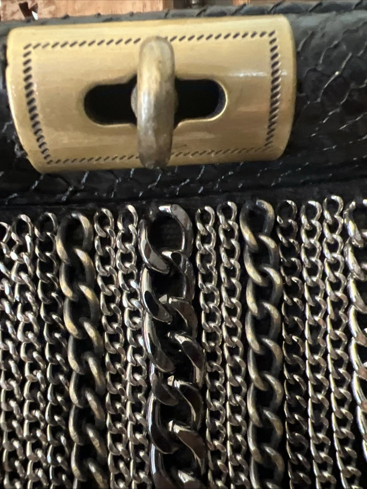 Bolso de noche vintage de cadena de cocodrilo herrajes de latón 14x6 único hecho a mano Foto 4 de 4