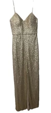 Amsale Samantha Gold Sequin Spaghetti Strap Bridesmaid/Formal Gown Size 4