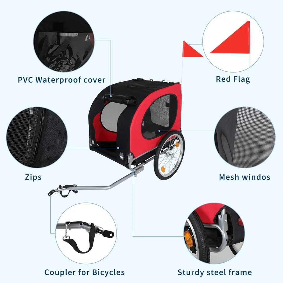 Reboque de bicicleta para cães, porta-animais dobrável portátil com capa à prova de intempéries, vermelho - Imagem 4 de 4