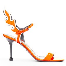 Sandalo tacco medio PRADA 2018 Flame fluo arancione brillante bianco vernice Fire EU36,5