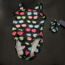 Plum kids Large Leotard multi color with sunglasses print w/ matching scrunchie