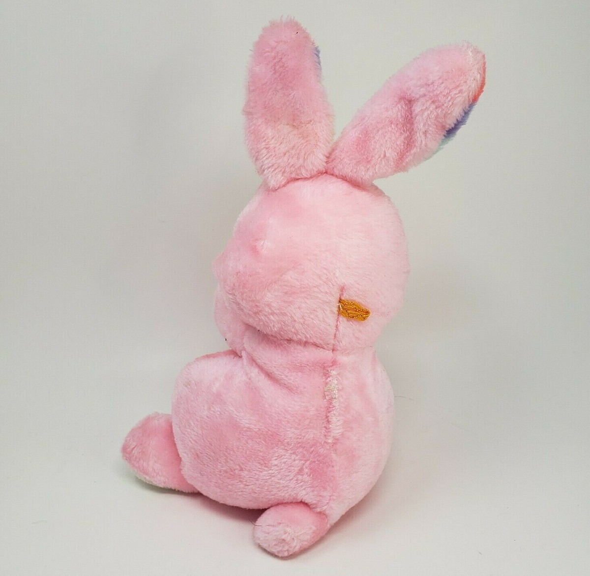 VINTAGE 1989 SHALOM PINK RAINBOW BUNNY RABBIT W CARROT STUFFED