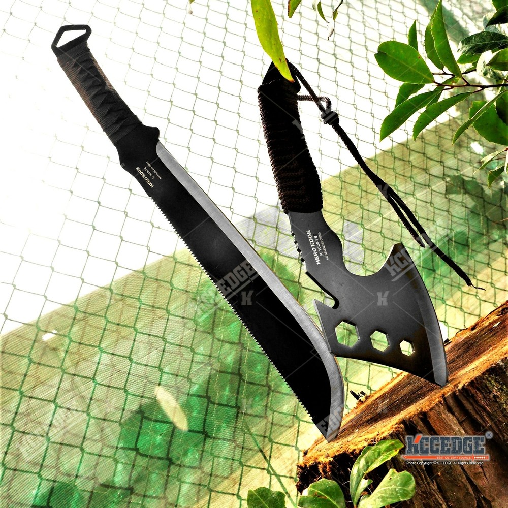 19" MACHETE & AXE COMBO SET SURVIVAL AXE HUNTING AXE TACTICAL AXE CAMPING AXE