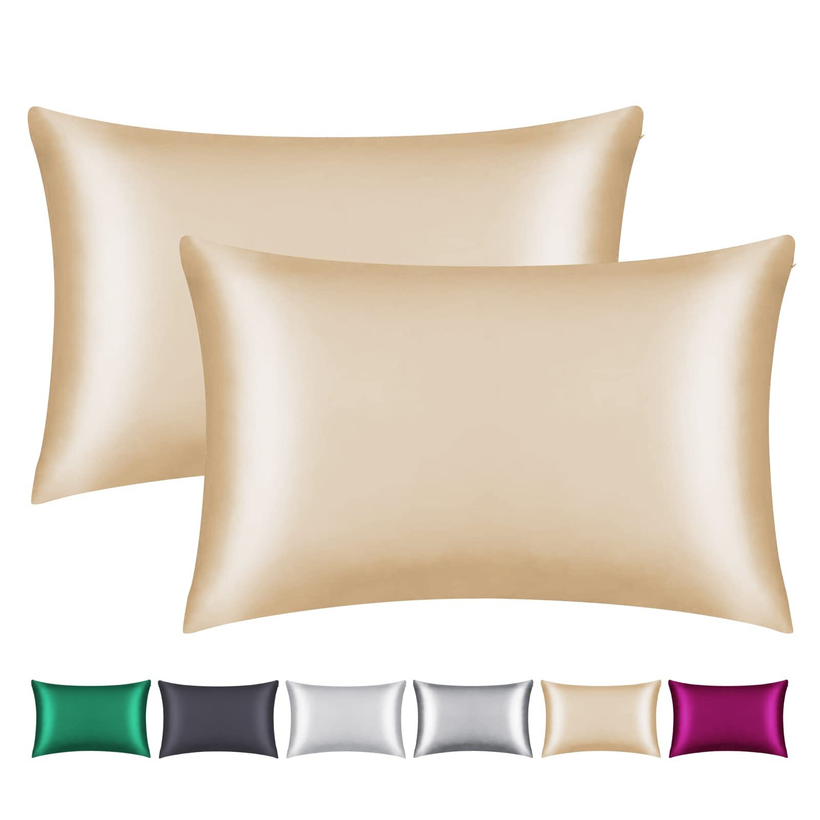 100% Mulberry Silk Pillowcase 2 Pack for Hair and Skinwith Hidden ZipperBoth ...