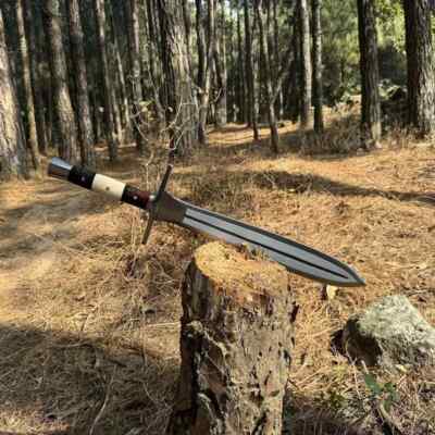 Celtic Leaf Sword Custom Handmade Carbon Steel Blade | Hunting Dagger W Leather