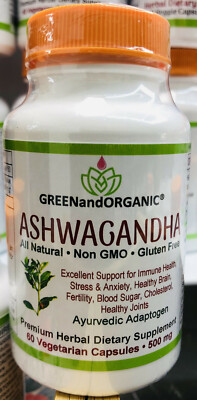 BIO Ashwagandha Wurzel Pulver GVO&Glutenfrei/Halal/Gemüse Kapseln 500mg 60ct
