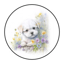 30 MALTESE PUPPY ENVELOPE SEALS STICKERS LABELS TAGS 1.5" ROUND DOG FLORAL