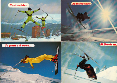 Lot 4 Postcards Humorous Ski Skier Snow 3 Ebay