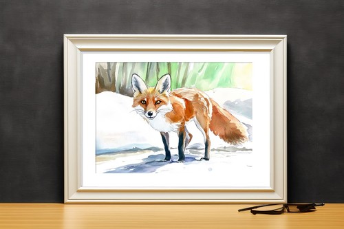 Winter Forest Fox Watercolor Painting 5"x7" Print on Matte Paper - Picture 9 of 17