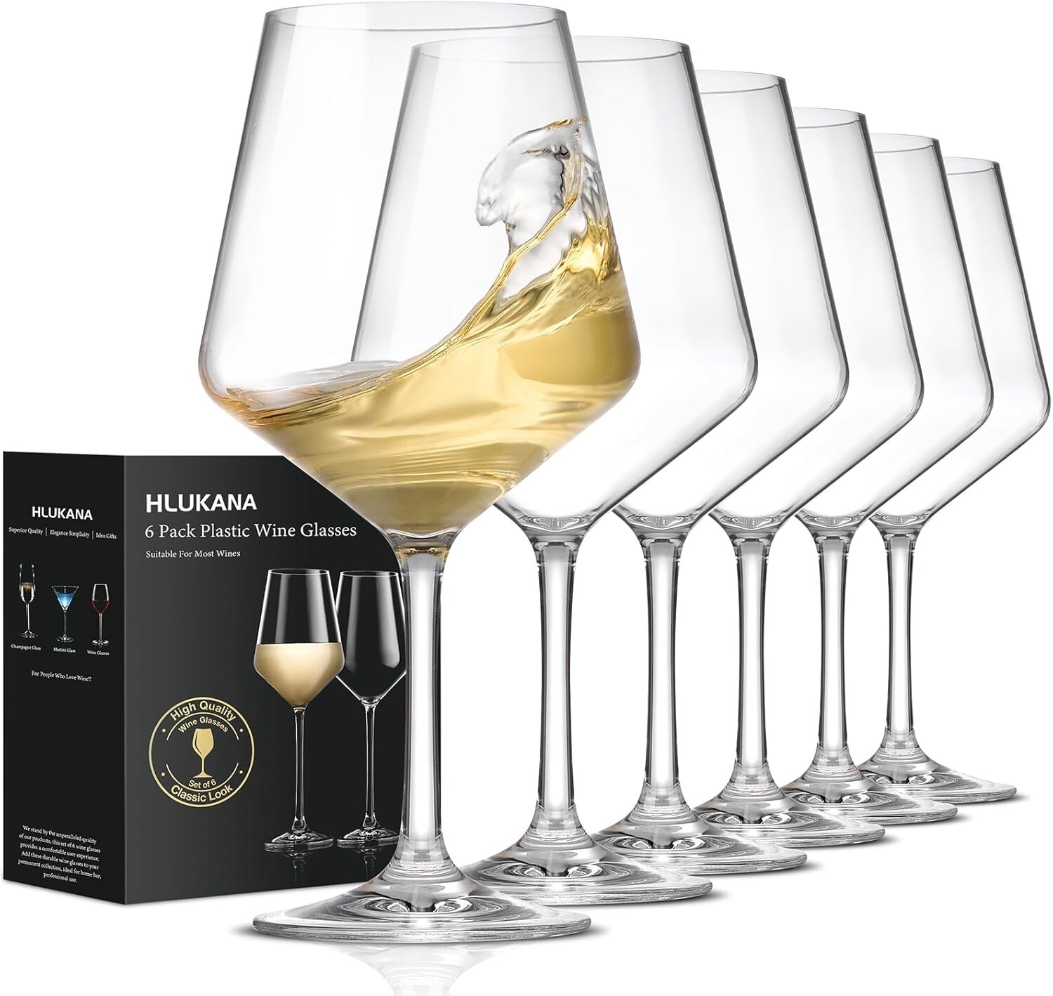 Unbreakable Wine Glasses Set of 6, 16 oz Plastic Wine Glasses with Stem, BPA ...