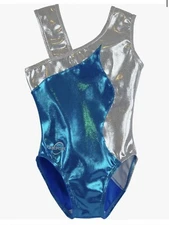 Obersee Girls Youth Gymnastics Leotard Turquoise Silver Blue Sparkly New