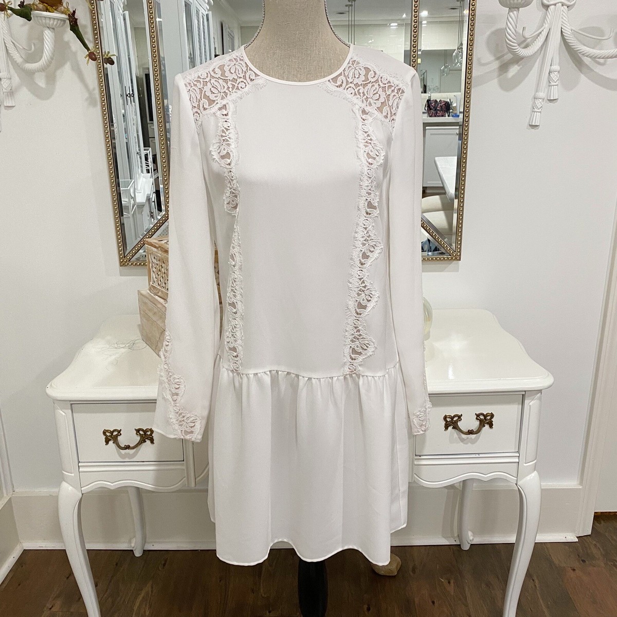 BCBGMaxAzria Jayne Lace Shirt Mini Dress Drop Waist White Wedding Sz S NWT  | eBay