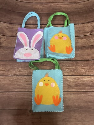Three Spring Easter Themed Felt Tote Bags Bunny Chick