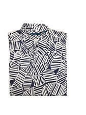 79 Perry Ellis Big Tall Mens SS Blue Abstract Leaf Print Shirt ,White/Navy, XLT