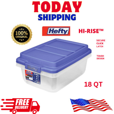 Hefty 18 Qt. Clear Storage Bin with Blue HI-RISE Lid