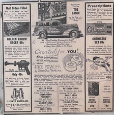 1935 newspaper ad for Eagle Drugstores - Pontiac Personality Girl, Buck Rogers