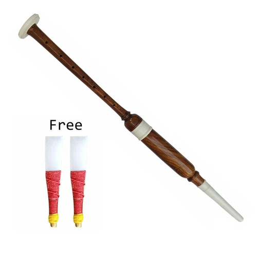 Highland Bagpipes Practice Chanter, Free 2 Reeds, Natural Finish Ivory Mounts