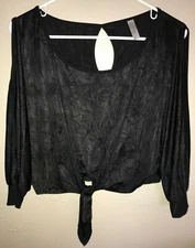 womens medium SOLID BLACK TOP open shoulders ties at front BACK STAGE brand CUTE
