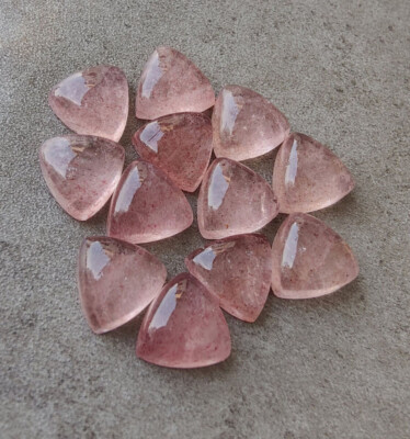 [WHOLESALE]NATURAL PINK STRAWBERRY QUARTZ CABOCHON TRILLION SHAPE LOOSE GEMSTONE