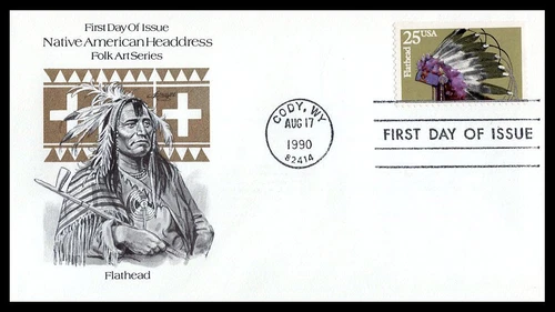 US FDC # 2504 25c Indian Headdress Flathead Artmaster   1993, 9p6845