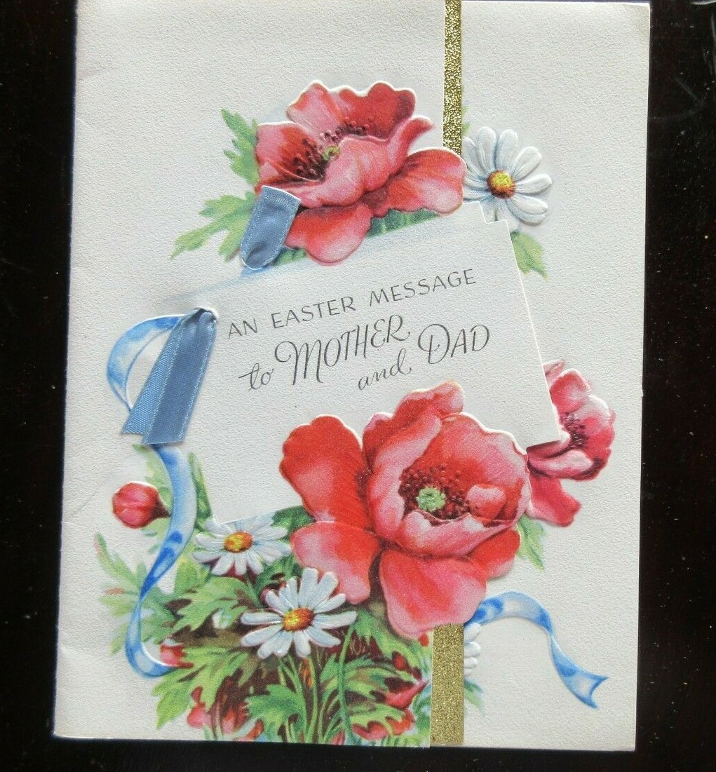 Vintage Unused EMBOSSED DA LINE EASTER Card TO MOTHER AND DAD; BLUE RIBBON  | eBay